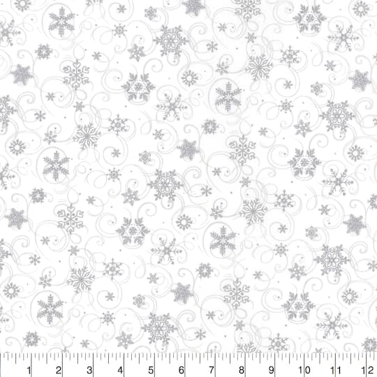 Fabric Traditions Christmas First Snowfall White Glitter Cotton Fabric